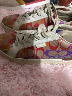Coach Multicolor Signature Canvas Sneakers - Beige, Pink, Orange, Purple, Blue